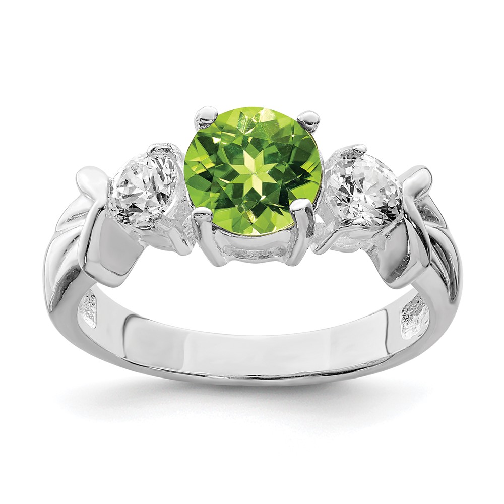 Sterling Silver Rhodium Peridot August Birthstone Cz Ladies Ring Size 7 75$